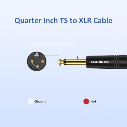 25FT TS 1/4 Inch to XLR Unbalanced Audio Cable, Mono 6.35mm Plug to 5-Pin XLR Instrument Patch Cord, Quarter inch TS Male to XLR Male Mic Cable for Power Amplifier, Dynamic Microphone, Speaker - size: 25FT/7.5M