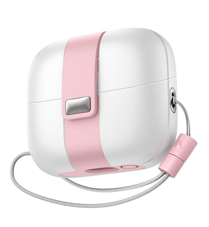 SURITCH for Samsung Galaxy Buds 3 Pro (2024) / Buds 3 (2024) / Buds 3 FE (2025) Case, Magnetic Cases with Cleaner Kit & Hanging Lanyard, Stylish Shockproof Cases Rugged Protective Cover, PinkWhite - color: PinkWhite