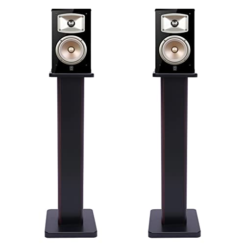 28" Bookshelf Speaker Stands Pair Surround Sound Home Theater Desktop Speaker Stands for Under 15" Desk Speakers Medium&Small Speakers Studio Monitor(Black Walnut)