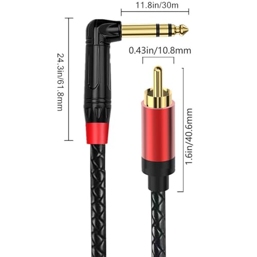 Angled 6.35mm to RCA Cable, 90 Degree 1/4 inch TRS to RCA Male Cable Cord,Gold-Plated Connectors, Compatible with Speakers, Amplifiers, Mixers (10FT)