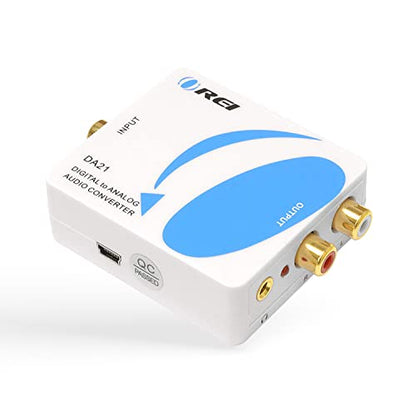 OREI Digital to Analog Audio Converter - Optical SPDIF/Coaxial to RCA L/R with 3.5mm Jack Support Headphone/Speaker Output DA21 | DAC Audio Converter, Digital Optical to RCA Converter, Supports Optical & Coaxial Input with Headphone Output