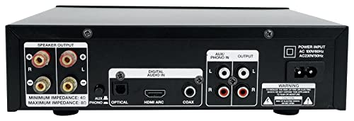 Rockville BLUAMP 90 Bluetooth 5.0 Stereo Receiver Amp with HDMI ARC | 400W Peak/50W x 2 RMS at 4 Ohm, HDMI ARC, Optical, Phono/Aux, USB/SD, Dual 1/4" Mic Inputs with Echo, RCA Output, Remote