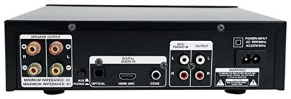 Rockville BLUAMP 90 Bluetooth 5.0 Stereo Receiver Amp with HDMI ARC | 400W Peak/50W x 2 RMS at 4 Ohm, HDMI ARC, Optical, Phono/Aux, USB/SD, Dual 1/4" Mic Inputs with Echo, RCA Output, Remote