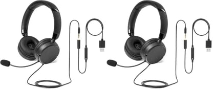 Amazon Basics On Ear Wired Computer Headset with Adjustable Microphone, 3.5mm Port or in-Line Control with USB-A Port, Foldable, Clear Sound, Small/Medium Size, Black (Pack of 2) - size: One Size (Pack of 2), style: Wired