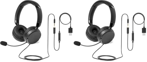 Amazon Basics On Ear Wired Computer Headset with Adjustable Microphone, 3.5mm Port or in-Line Control with USB-A Port, Foldable, Clear Sound, Small/Medium Size, Black (Pack of 2) - size: One Size (Pack of 2), style: Wired