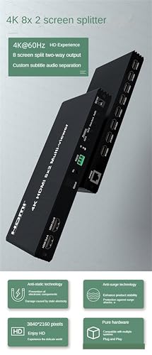 4K 60hz HDMI 8x2 Multi-viewer with PIP 8 in 2 Out Dual Display Seamless Switcher with Optical 3.5mm Audio 2x1 3x1 4x1 5x1 6x1 8x1 Multi-viewer