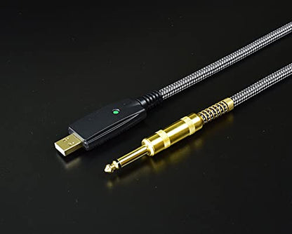 Guitar to USB Instrument Recording Cable, 10 Feet 1/4" TS Male to USB Guitar Cable, Nylon Braided, Gold Plated Plug, Noise Free, Plug and Play Connection, for Electric Guitar Bass Recording