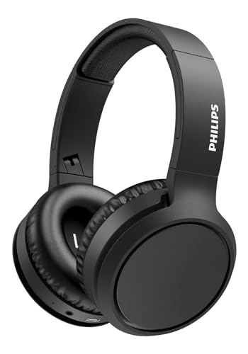 Philips H5205 Over-Ear Wireless Headphones with 40mm Drivers, Lightweight Cushioned Headband, Black - color: Black