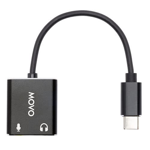 Movo USBC-AC2 3.5mm to USB-C Stereo Audio Adapter - External Sound Card for PC, Mac, Android - 3.5mm TRS Headphone Jack and Audio Jack to USB-C Connector - Aux to USB-C Mic Adapter for Gaming Speakers