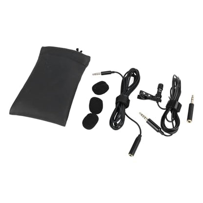 Lavalier Mic, Wired Clip On Lapel Mic Professional 3.5M Interface 360-Degree Omnidirectional 4.9 Foot Cable with Microphone Windshield for Computer