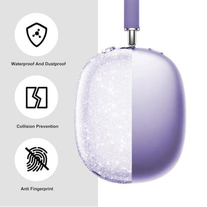 MOLOPPO 3 in 1 Case Cover Compatible with AirPods Max 2/1, Purple Glitter | Anti-scratch Clear Soft TPU Ear Cups /Silicone Ear Pad Case /Headband Cover for AirPods Max, Transparent Accessories for Max - color: B2-Purple Glitter