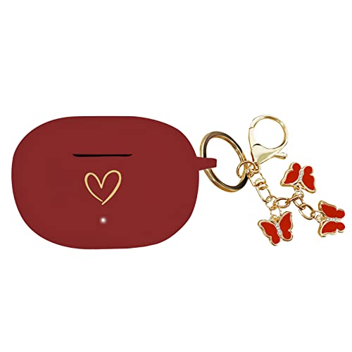 Compatible with Beats Studio Buds 2021, Soft Silicone Case with Gold Heart Pattern for Beats Studio Buds Case with Cute Butterfly Keychain for Girls Women (Burgundy) - color: Burgundy