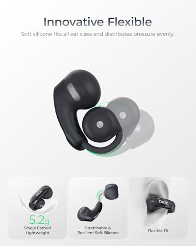 TALIX Open Ear Clip-On Wireless Bluetooth Earbuds AuraHalo G1, Black | 4-Mic Clear Calls, Rich Bass, Roller-Inspired Design, Reduced Sound Leakage, IPX4 Water Resistant, Touch Control - color: Black