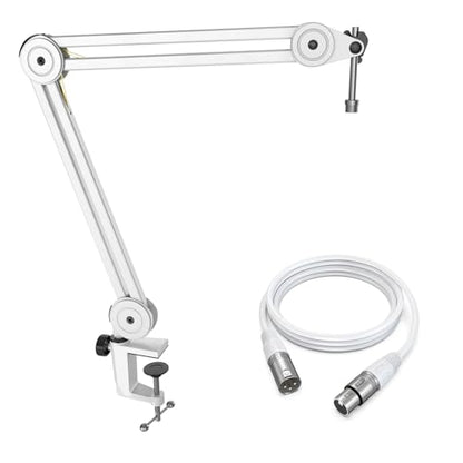 FIFINE Microphone Boom Arm Kit, Metal Heavy Duty Mic Stand with 3/8" to 5/8" Threads Screw & 10ft Balanced XLR Cable for Podcasting Recording, Streaming & Recording-BM63W+L9W