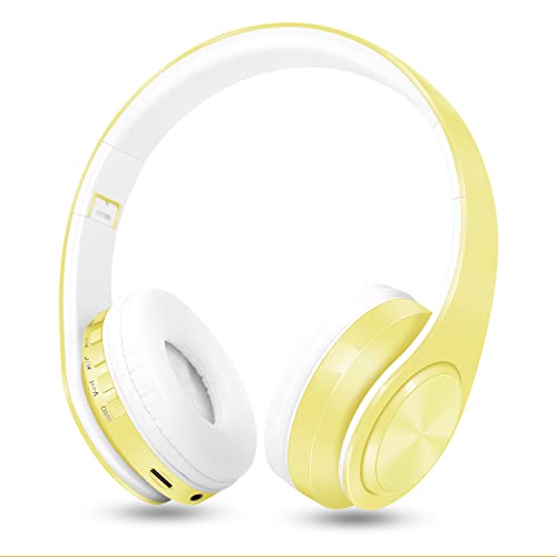 RAT TAIL V5.3 Bluetooth Headphones Over-Ear, Foldable Wireless and Wired Stereo Headset Micro SD/TF, FM for Cell Phone,PC,Soft Earmuffs &Light Weight for Prolonged Wearing (Yellow) - color: Yellow