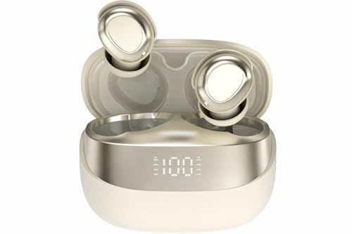 AUDIRA Mini Wireless Sleep Earbuds for Side Sleepers, Bluetooth 5.4 in-Ear Ear Buds with Noise Cancelling, IPX4 Waterproof Headphones, Touch Control, Digital Display Charging Case – Biege - color: Beige