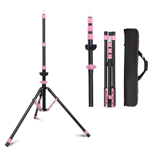 Photography Light Stand, 6.5ft Adjustable Reverse Folding Tripod Stand | Portable Aluminum Light Stand with Carrying Bag & Sandbag, for Softbox, Speedlite, Flash, LED Lights and Camera, Pink - color: Pink