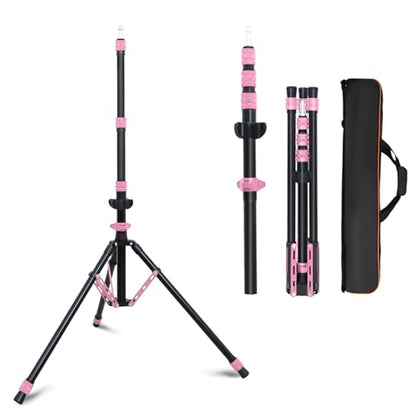 Photography Light Stand, 6.5ft Adjustable Reverse Folding Tripod Stand | Portable Aluminum Light Stand with Carrying Bag & Sandbag, for Softbox, Speedlite, Flash, LED Lights and Camera, Pink - color: Pink