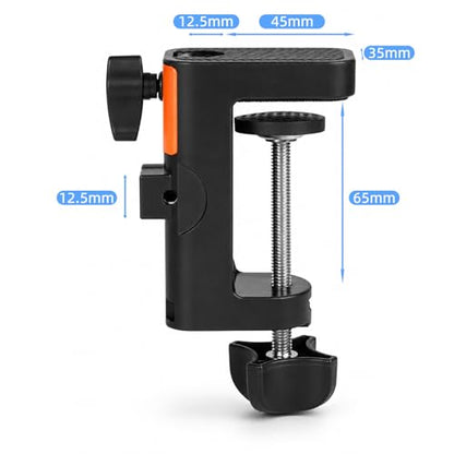 Desk Clamp for Microphone, 12.5mm 2 Hole Mic Table Mounting Clamp | 2-in-1 C Clamp for Magnifying Light, Boom Scissor Arm, Phone and Tablet Stand, Lamp Base, Fits Up to 6.5cm Desktop Thickness - size: XZ002