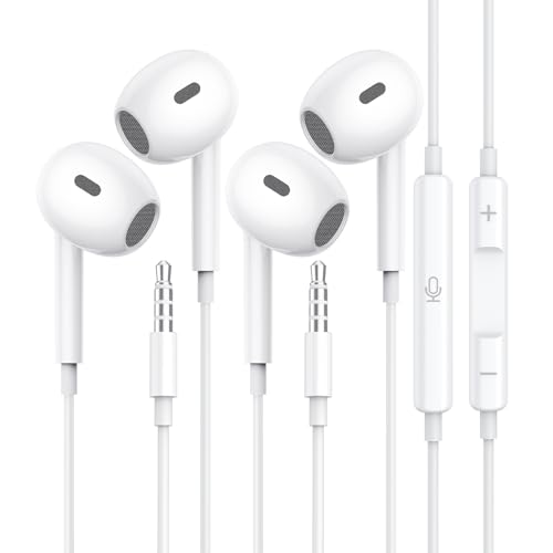 Wired Earbuds, [Clear Calls & No Noise] 3.5mm Headphones with Microphone in Ear Earphones HiFi Stereo Volume Control for iPhone/iPad/Samsung/Android/Kindle/Switch [2 Pack]