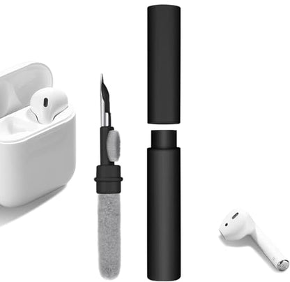 1PC 3 in 1 Multi-Function Cleaning Brush for Earphone Box with Soft Brush Flocking Sponge for Bluetooth Headset, Charging Box, Mobile Phone, Earbud Earphones Case Cleaning Tools, Black - color: Black