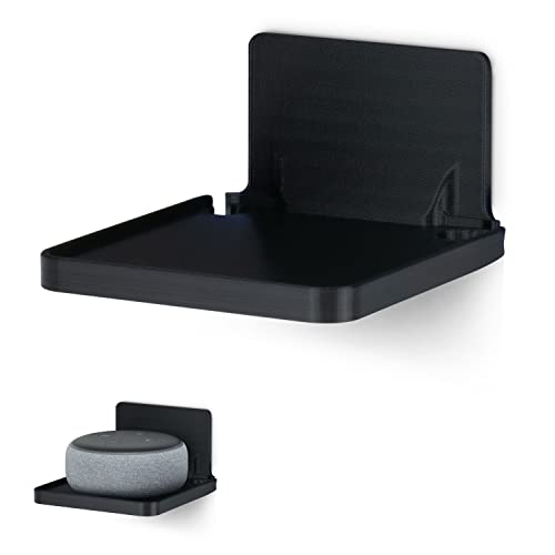 BRAINWAVZ Drill Free Wall Mount Shelf for Security Cameras, Baby Monitors, Speakers & More, Universal Holder, Strong Adheasive, Easy to Install, No Mess, Screwless (Black) - color: Black