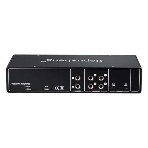 Depusheng USB Audio Interface with ASIO Drivers, 24Bit 192Khz, Phantom Power +48v, Low Latency for Home Studio Recording, PC/MAC Compatible (4 CHANNEL)