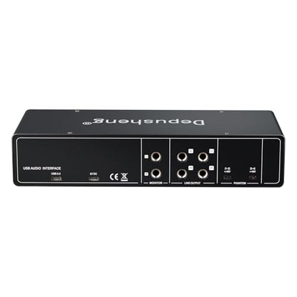 Depusheng USB Audio Interface with ASIO Drivers, 24Bit 192Khz, Phantom Power +48v, Low Latency for Home Studio Recording, PC/MAC Compatible (4 CHANNEL)