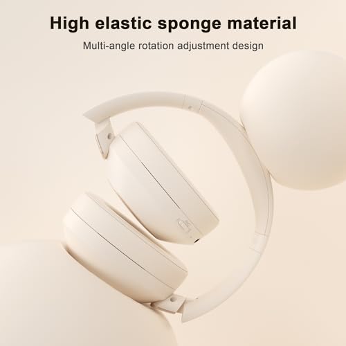 Active Noise Cancelling Headphones, 100H Playtime Headphones Wireless Bluetooth, Bluetooth Headphone with Microphone, Over- Ear Wireless Headphone with Deep Bass for Travel - color: Beige