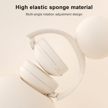 Active Noise Cancelling Headphones, 100H Playtime Headphones Wireless Bluetooth, Bluetooth Headphone with Microphone, Over- Ear Wireless Headphone with Deep Bass for Travel - color: Beige