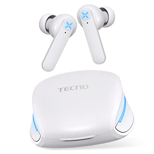 Tecno Wireless Gaming Earbuds with Microphone, 50ms Ultra-Low Latency Bluetooth Earbuds, Noise Cancelling, 25H Playtime, G01 White