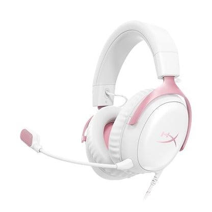 HyperX Cloud III – Wired Gaming Headset, PC, PS5, Xbox Series X|S, Angled 53mm Drivers, Memory Foam, Durable Frame, Ultra-Clear 10mm Mic, USB-C, USB-A, 3.5mm – Pink