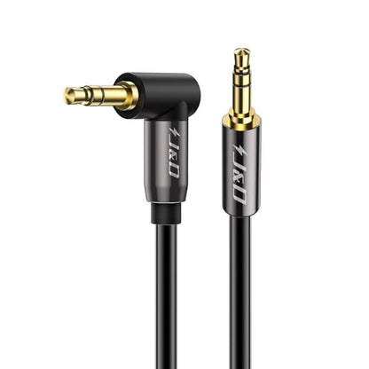 J&D 3.5mm Stereo Audio Aux Jack to Jack Gold Plated Cable 90 Degree Right Angle Compatible for iPhone, Galaxy, Speakers or All Other Devices, 12 Feet - size: 12 Feet