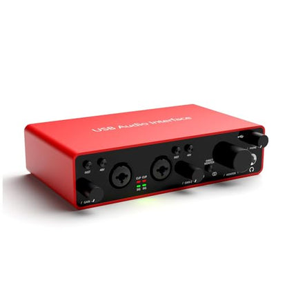 USB Audio Interface, 2-In-2-Out USB-C External Sound Card, 24Bit/192kHz 48V Phantom Power Zero-Latency Monitor for Podcast Live Stream Vocal Guitar Recording