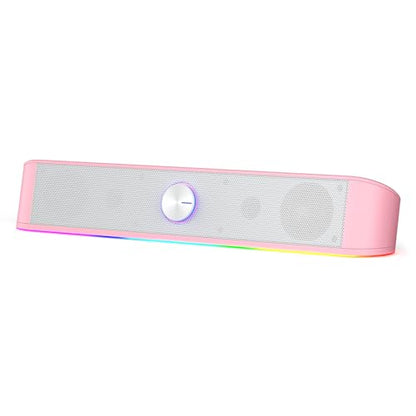 Redragon GS560 RGB Desktop Soundbar, Dynamic Lighting Bar with Audio Sync | 2.0 Stereo Enhanced Auido Quality, Touch-Control Backlit, Volume Knob, Plug & Play USB Powered Computer Speaker - color: Pink