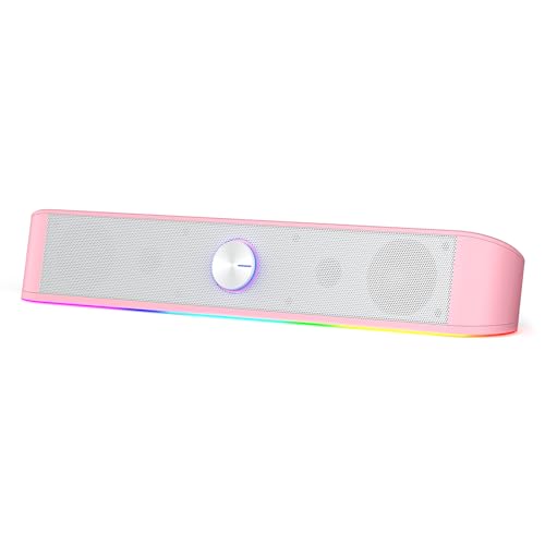 Redragon GS560 RGB Desktop Soundbar, Dynamic Lighting Bar with Audio Sync | 2.0 Stereo Enhanced Auido Quality, Touch-Control Backlit, Volume Knob, Plug & Play USB Powered Computer Speaker - color: Pink