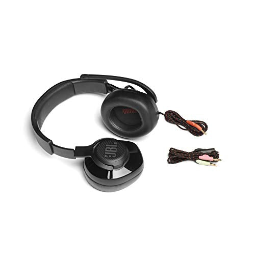 JBL Quantum 200 - Wired over-ear gaming headset with Voice focus directional flip-up mic and memory foam ear cushions (Black) - size: Large
