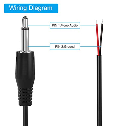 2-Pack 1FT Replacement 3.5mm Male Jack to Bare Wire Open End TS 2 Pole Mono 1/8" 3.5mm Jack Plug Connector AUX Audio Cable for Scanner,Speaker PA horns,morse key, cooling fans, power amp Repair (1ft) - size: 1ft