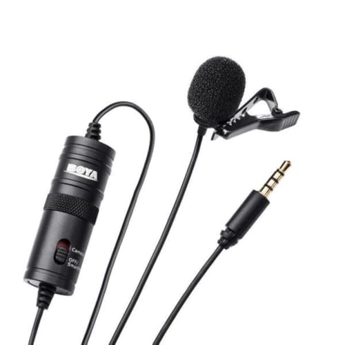 Boya BYM1 by Shotgun Video Microphone by-M1 Ultimate 3.5mm Lapel Mic Clip-On Video Recording Omnidirectional Condenser for iPhone Android Smartphone Mac Tablet DSLR Camcorder, Black