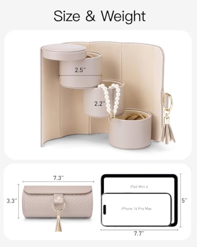 VLANDO Travel Jewelry Organizer, 3 Tier Roll Up Design, Hard Shell Storage | Stepped Sections Compartments Keep Jewelry Visible, Soft Lining Protect Pieces, Snap Closure, Travel Gift for Women Girl - color: E.Grey