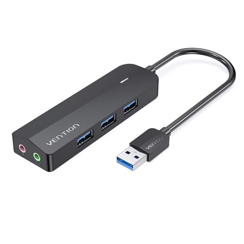 VENTION USB 3.0 Hub, 3 USB A Ports, USB to 3.5mm Jack Audio Adapter, USB External Sound Adapter for Windows Mac Linux PC Laptop Destops PS5 Switch 2