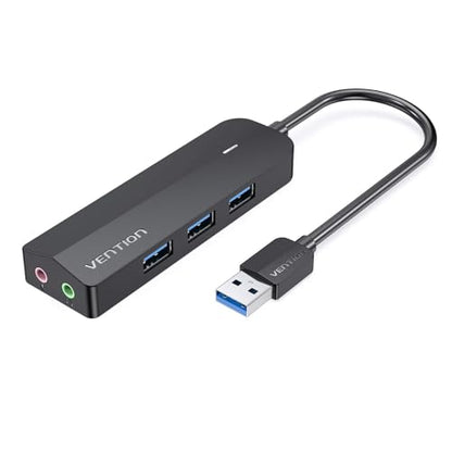 VENTION USB 3.0 Hub, 3 USB A Ports, USB to 3.5mm Jack Audio Adapter, USB External Sound Adapter for Windows Mac Linux PC Laptop Destops PS5 Switch 2