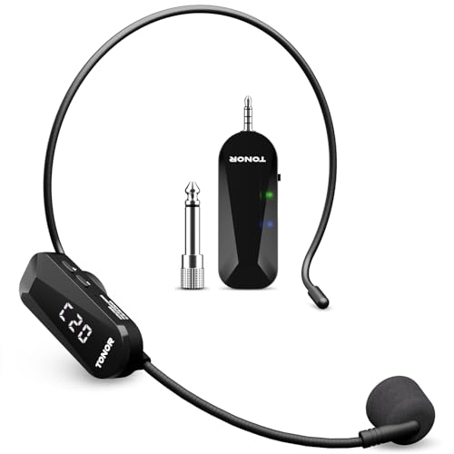 TONOR Wireless Headset Microphone, UHF Microphone Headset System, Head Handheld Mic 2 in 1, Ear Mic with 20 Channels, 65ft Range for Fitness, Teaching, Tour Guide, Voice Amplifier, Speaker, PA, TW100
