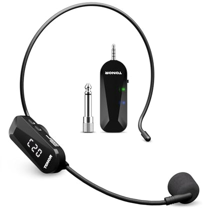 TONOR Wireless Headset Microphone, UHF Microphone Headset System, Head Handheld Mic 2 in 1, Ear Mic with 20 Channels, 65ft Range for Fitness, Teaching, Tour Guide, Voice Amplifier, Speaker, PA, TW100