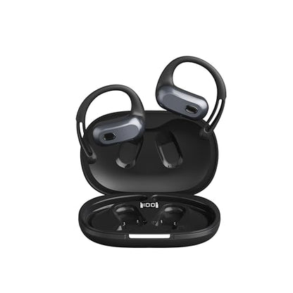 Open Ear Headphones,Silicone Ear Hanger,360-Degree Panoramic Sound,Air Conduction, LED Display,IPX7 Waterproof, Wireless Earbuds for Meeting, Driving,Traveling (Black)