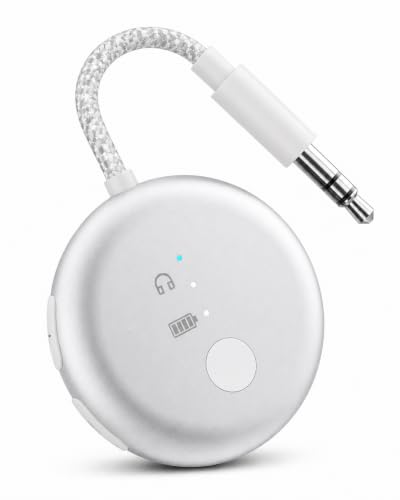 Avantree SoundJet R1 - Airplane Bluetooth Adapter for AirPods, 25H | Qualcomm aptX Adaptive & HD, dual-headphone pairing, 25-hour battery, USB-C charging, and single/dual airline plugs - color: 5. Silver