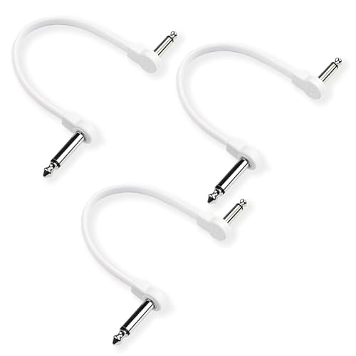 Flat Low Profile Guitar Patch Cable 6 inch for Effects Pedals, 1/4 inch Right-Angle, All White, 3-Pack - color: All White, size: 6"