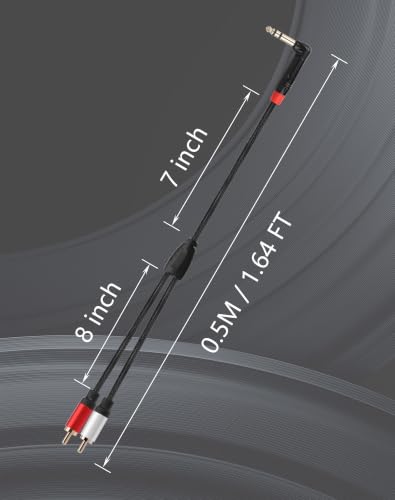 CERRXIAN 1/4" to Dual RCA Audio Cable, 90 Degree 6.35 mm TRS Stereo Male to 2 RCA Male Y Splitter Cable for AV Receivers, Speakers, Home Audio Systems, Amplifiers - 1.64 Feet - color: 1.64 FT