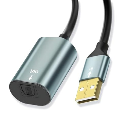 Unidirectional USB A to Toslink Digital Optical Audio Cable 8-inch USB A Male to SPDIF Port Female Fiber Optic Adapter for Windows/Laptops/Mac(Not for TVs, Not an Optical to USB A Cable)