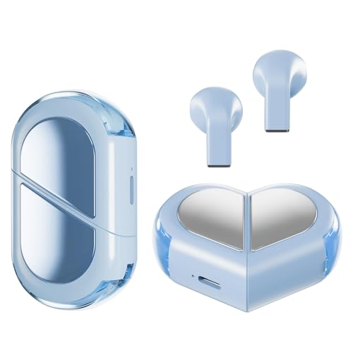 Heart Wireless Earbuds for Girls Kids, Cute Small Mini Tiny Invisible Earbuds Wireless Bluetooth for Small Ears Canals Women Rose Gold Kawai Blue Tooth Ear Buds for iPhone Android - color: Blue